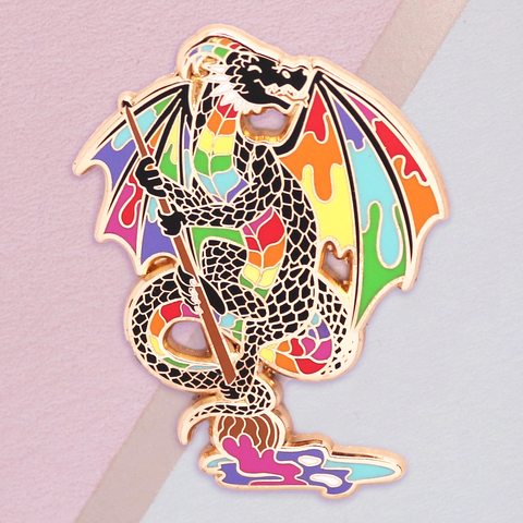 Black Brush Dragon Enamel Pin