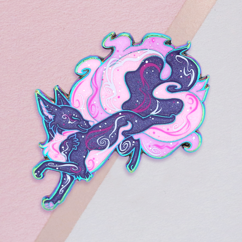 Limited Edition Rainbow Celestial Kitsune Fox Enamel Pin