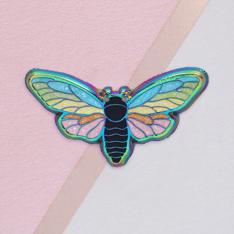 Rainbow Cicada Mini Pin