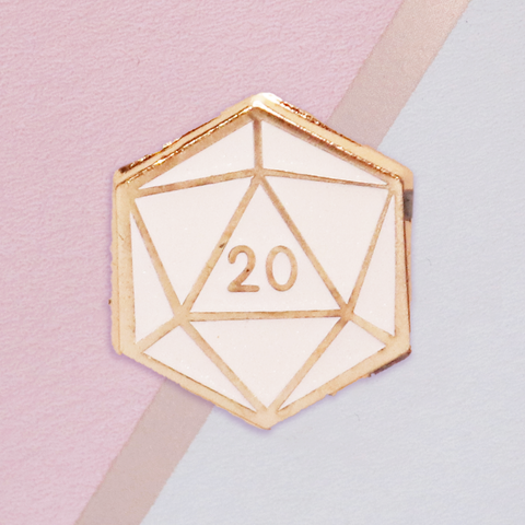 White Dice D20 Mini Pin